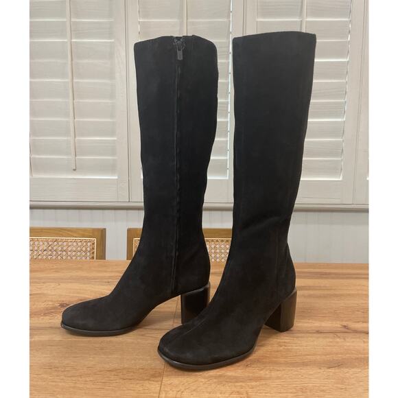 Vince Maggie Knee High Boots Black Suede Size 8 NWOB Riding Boots Round Toe - Picture 4 of 12